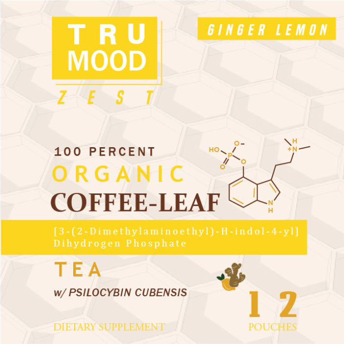 Tru Mood Zest | Ginger Lemon Organic Coffee Leaf Tea w/Psilocybin Cubensis Mushroom